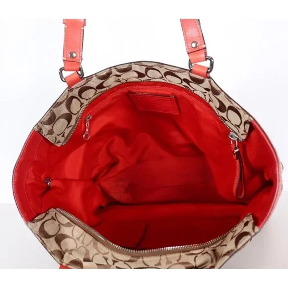 Coach Unisex Large Tan Orange Signature Hamptons Book Tote Bag Monogram Purse - Picture 5 of 12